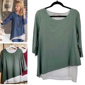 Soft Surroundings Sage Green Maya Asymmetrical 3/4 Sleeve Tunic Size Small